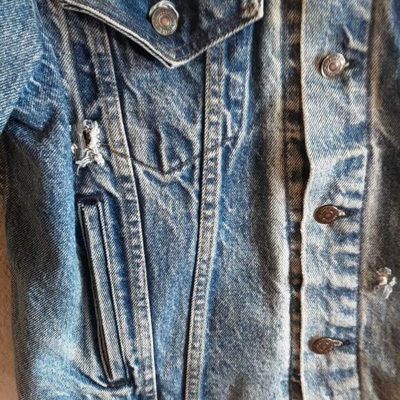 Levis VINTAGE Denim 70506 0216 Trucker Jacket Little e Distressed Made USA 44 - Picture 3 of 11